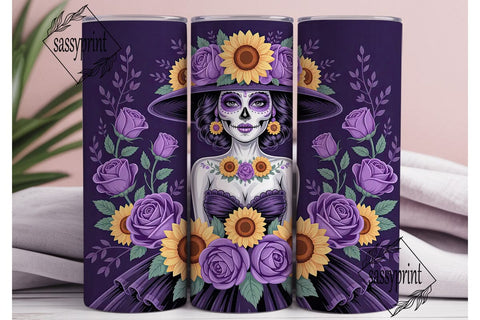 Dia De Los Muertos Floral Skull Tumbler Sublimation sassyprint 
