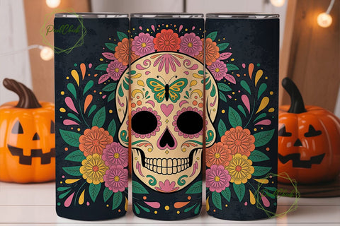 Dia de los Muertos Floral Tumbler Wrap Sublimation PixelChick 