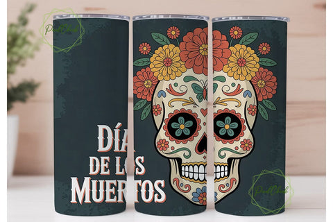 Dia de los Muertos Floral Tumbler Wrap Sublimation PixelChick 