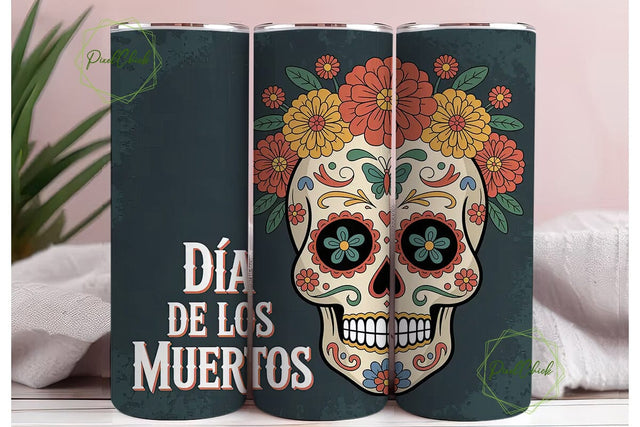 Dia de los Muertos Floral Tumbler Wrap Sublimation PixelChick 