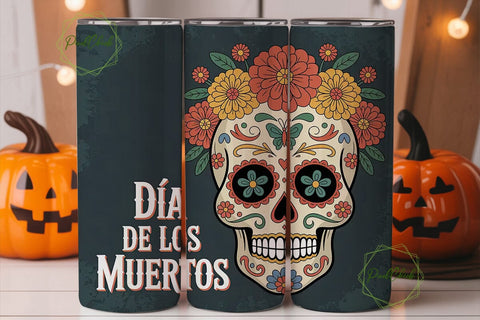 Dia de los Muertos Floral Tumbler Wrap Sublimation PixelChick 