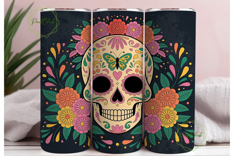 Dia de los Muertos Floral Tumbler Wrap Sublimation PixelChick 