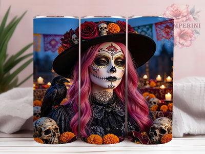 Dia De Los Muertos Gothic 20oz Tumbler, Dia De Los Muertos, Gothic Halloween, 20oz Wrap, Sugar Skull, Dark Spooky, Sublimation Tumbler, Festive Pattern Sublimation Li Zamperini 