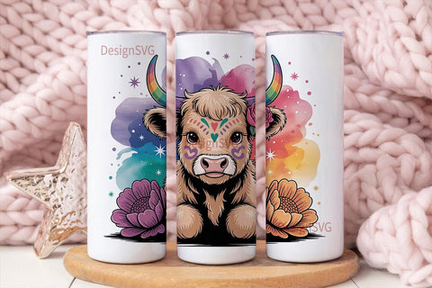 Dia de los Muertos Highland Cow 20oz Sublimation DesignSVG 