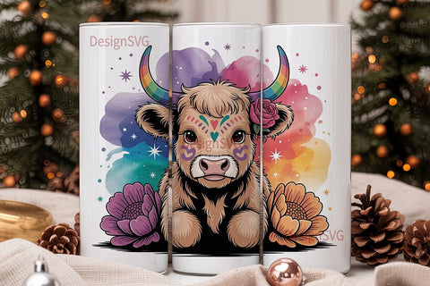 Dia de los Muertos Highland Cow 20oz Sublimation DesignSVG 