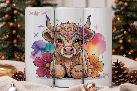 Dia de los Muertos Highland Cow 20oz Sublimation DesignSVG 