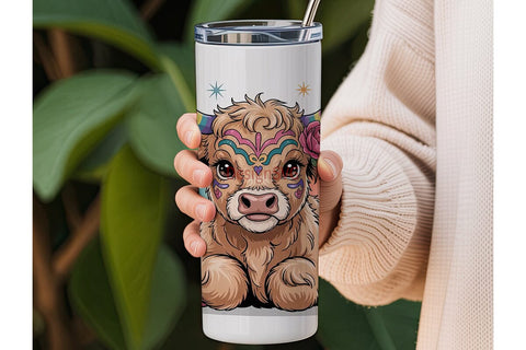 Dia de los Muertos Highland Cow 20oz Sublimation DesignSVG 