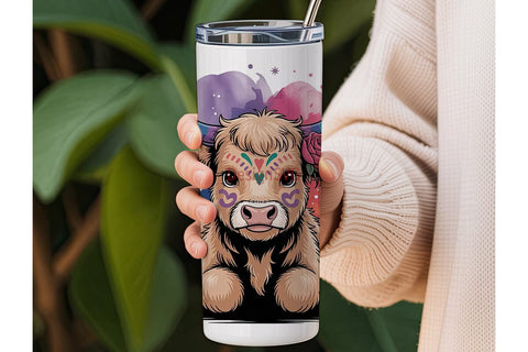 Dia de los Muertos Highland Cow 20oz Sublimation DesignSVG 