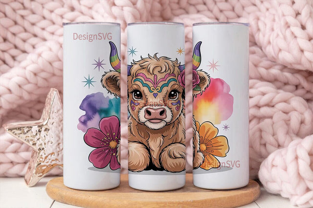 Dia de los Muertos Highland Cow 20oz Sublimation DesignSVG 