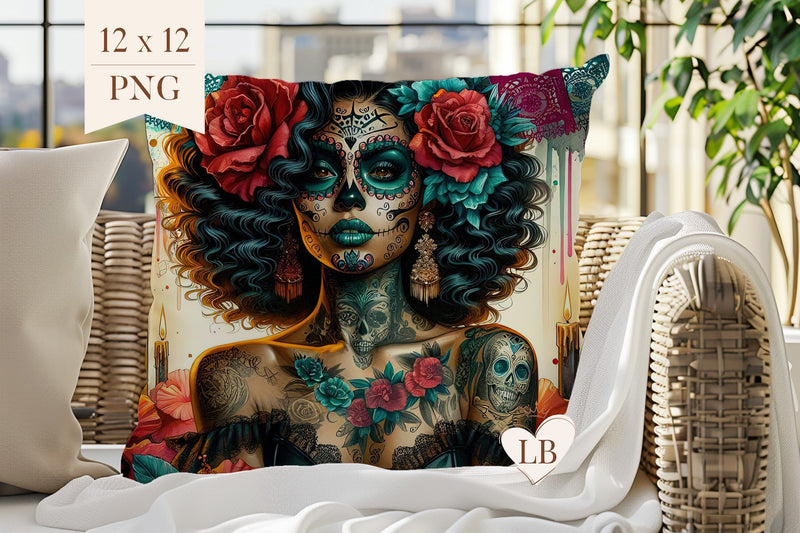 Día de los Muertos Pillow Sublimation - Pillow Cover PNG Sublimation BijouBay 