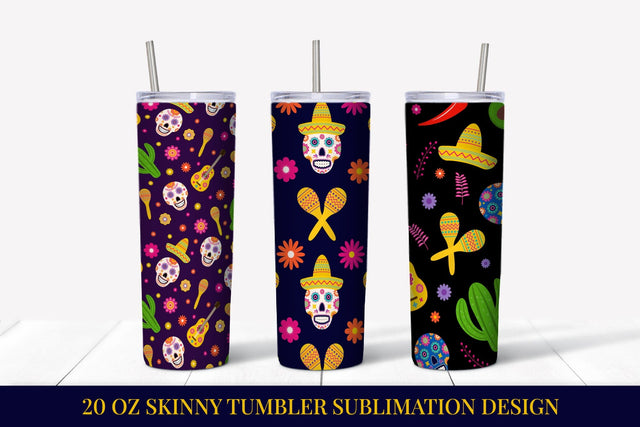 Dia De Los Muertos Skinny Tumbler Wrap Sublimation Design 11 Sublimation LaBelezoka 