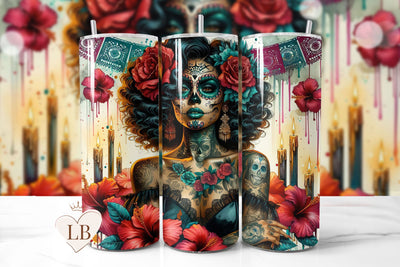 Dia De Los Muertos Tumbler Wrap PNG Sublimation BijouBay 