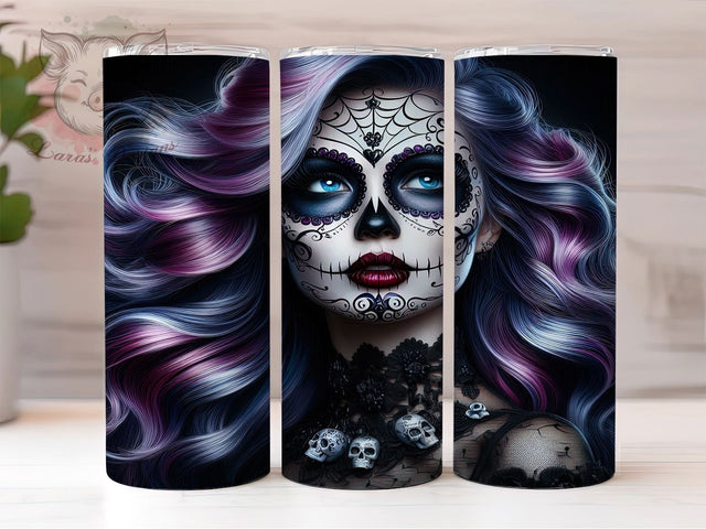 Dia de Muertos Sugar Skull Tumbler Wrap, Sugar Skull Design, Mexican Folk Art, Calavera Girl Wrap, Hispanic Culture Art, Skull Festival Design, Gothic Feminine Art Sublimation Lara' s Designs 