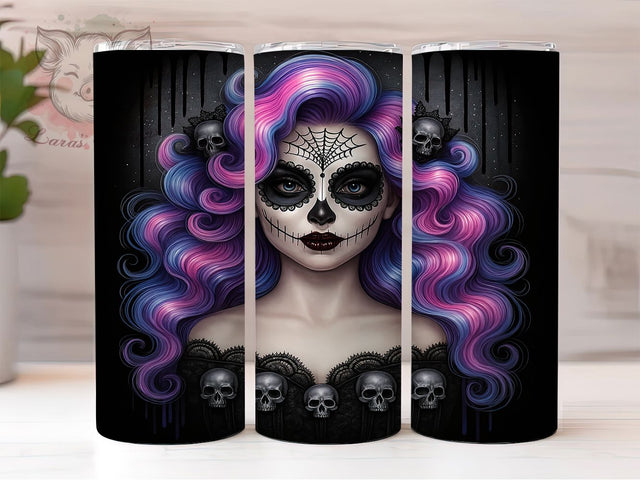 Dia de Muertos Sugar Skull Tumbler Wrap, Sugar Skull Design, Mexican Folk Art, Calavera Girl Wrap, Hispanic Culture Art, Skull Festival Design, Gothic Feminine Art Sublimation Lara' s Designs 