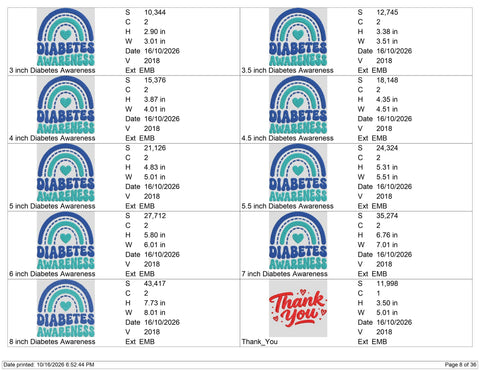Diabetes Awareness Embroidery Design – Blue Teal Rainbow Heart Diabetes Support Machine Embroidery File Embroidery/Applique DESIGNS PatternFeed8 