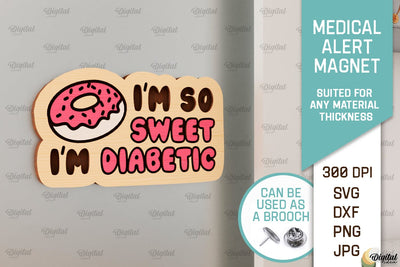Diabetic Medical Alert Magnet Laser Cut. Wooden Magnet SVG SVG Evgenyia Guschina 