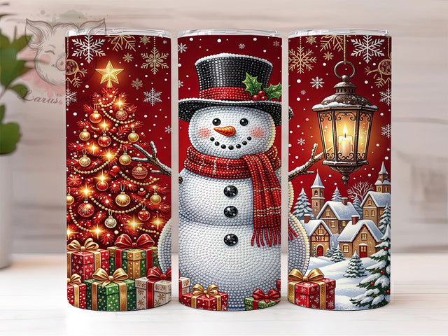 Diamond Art Snowman 20oz Tumbler, Bling Snowman PNG, Rhinestone Snowman, Sparkly Snowman Wrap, Snowman Tumbler Wrap, Diamond Snowman PNG, 20oz Tumbler Wrap, Jeweled Snowman Sublimation Lara' s Designs 