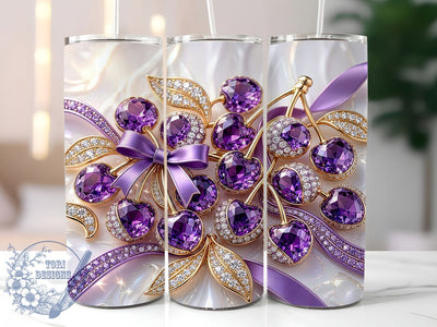 Diamond Cherry Luxe 20oz Tumbler, Diamond Motif, Cherry Theme, Luxe Style, Glam Design, Elegant Aesthetic, Skinny Tumbler, Sublimation PNG Sublimation ToriDesigns 