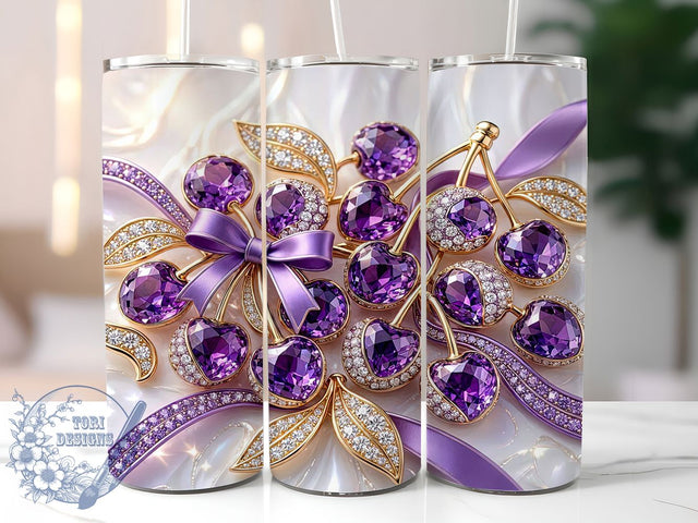 Diamond Cherry Luxe 20oz Tumbler, Diamond Motif, Cherry Theme, Luxe Style, Glam Design, Elegant Aesthetic, Skinny Tumbler, Sublimation PNG Sublimation ToriDesigns 
