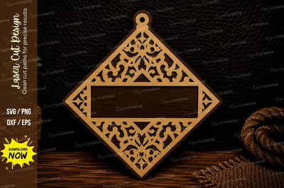 Diamond Floral Name Plate Laser Cut Svg Design SVG Regulrcrative 