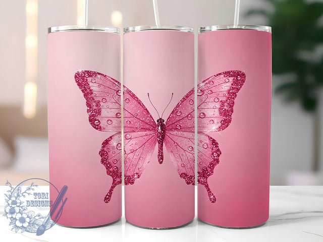 Diamond Pink Butterfly Tumbler Wrap, Pink Butterfly Wrap, 3D Tumbler Design, 20oz Sublimation Wrap, Glitter Butterfly Tumbler, Pink Diamond Cup, Sublimation Tumbler PNG Sublimation ToriDesigns 