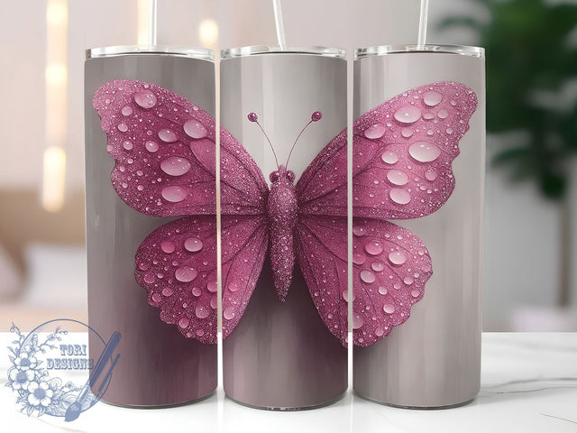 Diamond Pink Butterfly Tumbler Wrap, Pink Butterfly Wrap, 3D Tumbler Design, 20oz Sublimation Wrap, Glitter Butterfly Tumbler, Pink Diamond Cup, Sublimation Tumbler PNG Sublimation ToriDesigns 