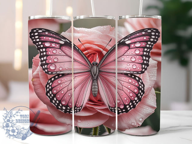 Diamond Pink Butterfly Tumbler Wrap, Pink Butterfly Wrap, 3D Tumbler Design, 20oz Sublimation Wrap, Glitter Butterfly Tumbler, Pink Diamond Cup, Sublimation Tumbler PNG Sublimation ToriDesigns 