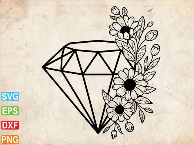 Diamond With Flowers SVG, Jewelry Crystal, Wedding Decor SVG Creativeart88 
