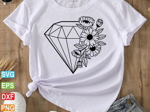 Diamond With Flowers SVG, Jewelry Crystal, Wedding Decor SVG Creativeart88 