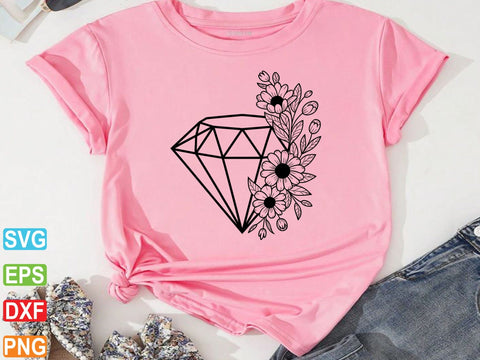 Diamond With Flowers SVG, Jewelry Crystal, Wedding Decor SVG Creativeart88 