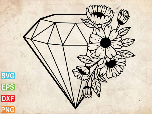 Diamond With Flowers SVG, Jewelry Crystal, Wedding Decor SVG Creativeart88 
