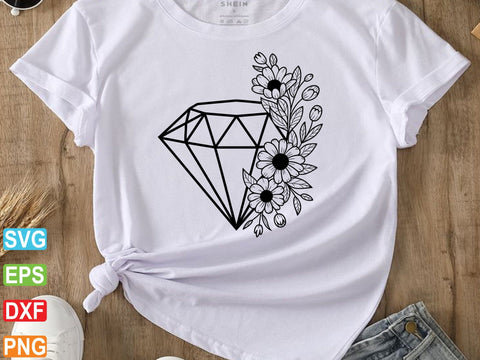 Diamond With Flowers SVG, Jewelry Crystal, Wedding Decor SVG Creativeart88 