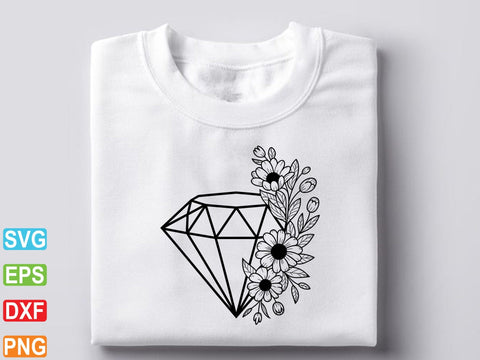 Diamond With Flowers SVG, Jewelry Crystal, Wedding Decor SVG Creativeart88 