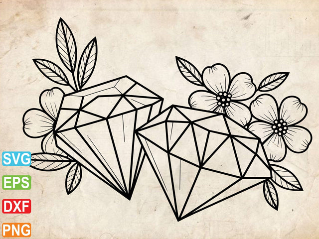 Diamond With Flowers SVG, Jewelry Crystal, Wedding Decor SVG Creativeart88 
