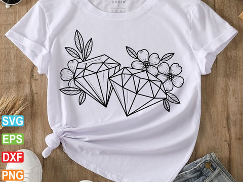 Diamond With Flowers SVG, Jewelry Crystal, Wedding Decor SVG Creativeart88 