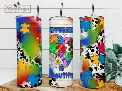 Different is beautiful 20oz skinny tumbler png, Autism Awareness png, puzzle heart png, western tumbler png, sublimate designs download Sublimation iStyleDesign 