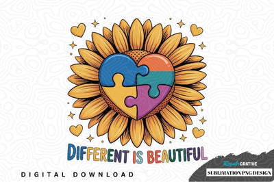 Different is beautiful sunflower puzzle heart sublimation png design Sublimation Regulrcrative 