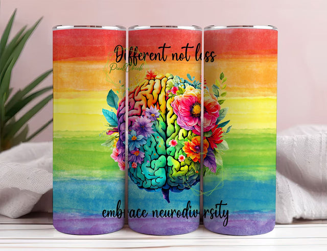 Different Not Less, Neurodiversity 20oz Skinny Tumbler Sublimation Design Digital Download PNG Instant DIGITAL ONLY, Autism Awareness Wrap Sublimation PixelChick 