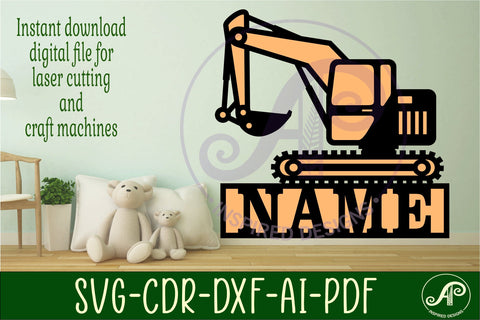 Digger / excavator construction vehicle name sign svg laser SVG APInspireddesigns 