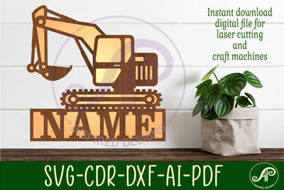Digger / excavator construction vehicle name sign svg laser SVG APInspireddesigns 