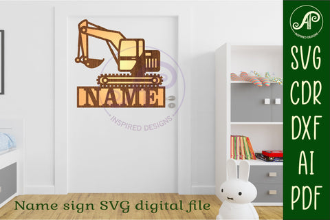 Digger / excavator construction vehicle name sign svg laser SVG APInspireddesigns 