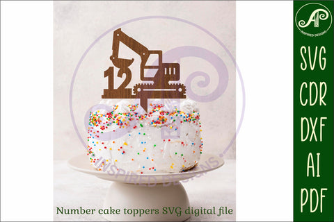 Digger number cake toppers, 13 designs SVG laser cut SVG APInspireddesigns 