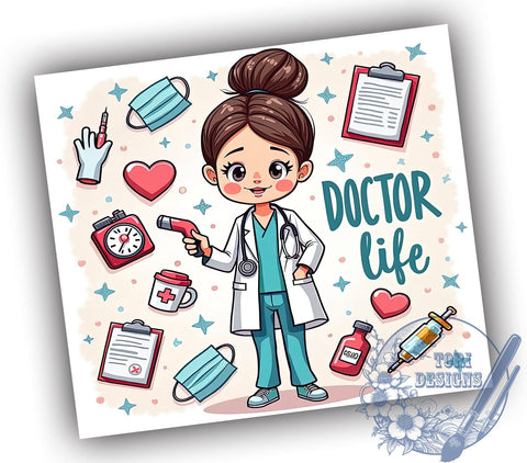Digital Doctor Tumbler, Female Doctor Design, Medical Drinkware, 20oz Tumbler, Sublimation Wrap, Healthcare Gifts, Professional Decor Sublimation ToriDesigns 