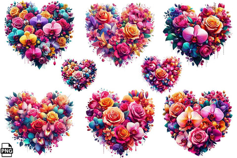 Digital Floral Heart-Shaped PNG Clipart Bundle Printable File Sublimation Creativedesigntee 