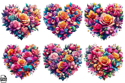 Digital Floral Heart-Shaped PNG Clipart Bundle Printable File Sublimation Creativedesigntee 