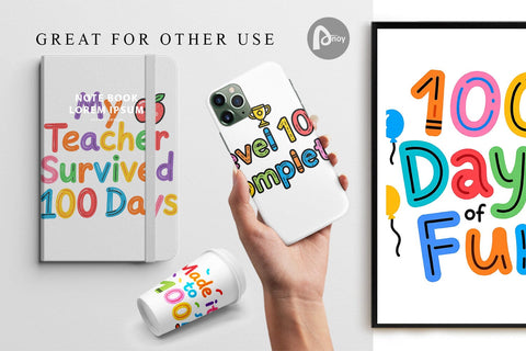 Digital Paper 100 Days Crayon Fun Quotes Digital Pattern artnoy 