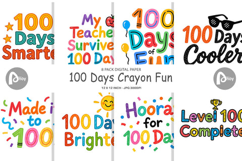 Digital Paper 100 Days Crayon Fun Quotes Digital Pattern artnoy 
