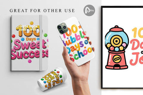 Digital Paper 100 Days Gumball Fun Quotes Digital Pattern artnoy 