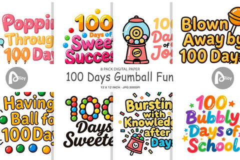 Digital Paper 100 Days Gumball Fun Quotes Digital Pattern artnoy 