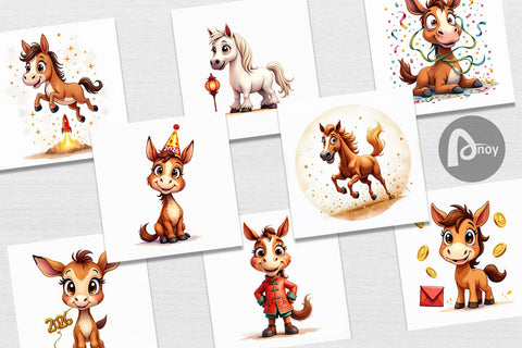 Digital Paper 2026 Year of the Horse Watercolor Digital Pattern artnoy 